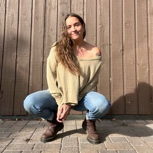 Free People We The Free Waffle Knit Cropped Pullover Sweater Small